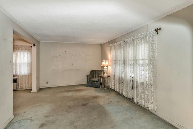 carpeted spare room featuring crown molding