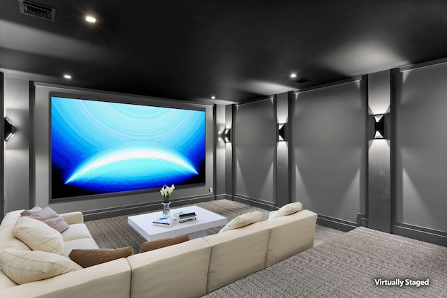 view of carpeted home theater room