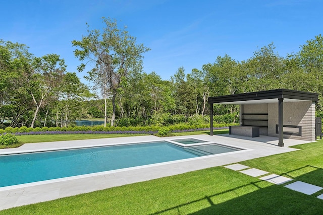 5 Widow Coopers Path, Sag Harbor, NY 11963 - view of pool with a lawn, a pool with connected hot tub, and view of scattered trees