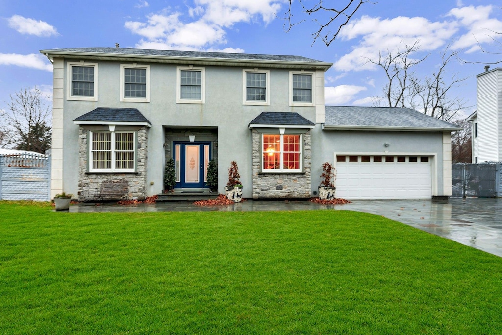 view of front of house featuring a garage and a front yard