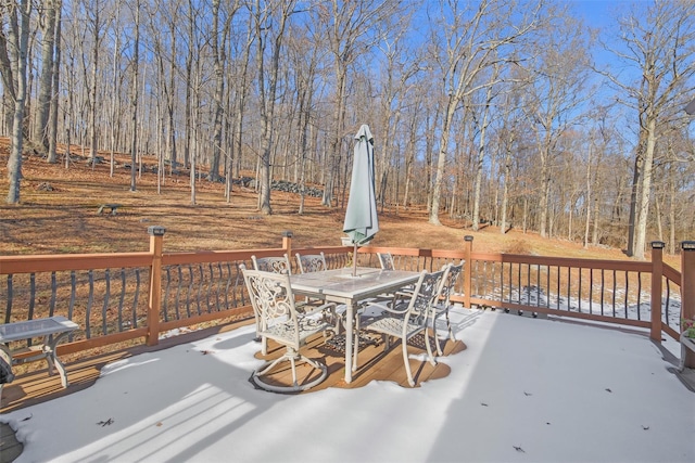 view of snow covered deck