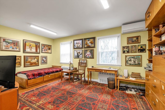 living area featuring a wall unit AC and radiator