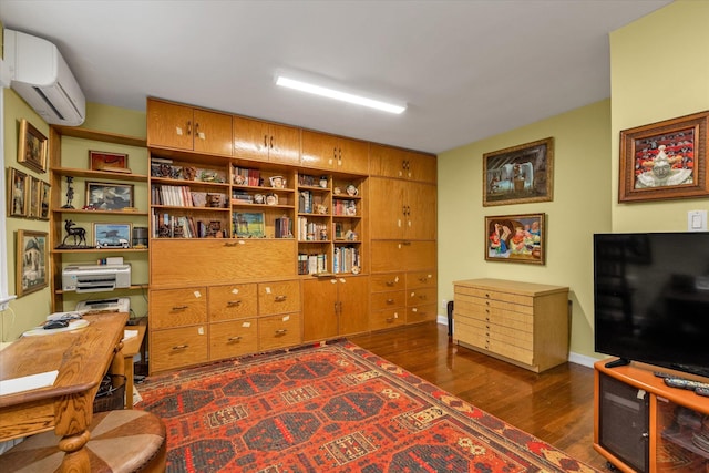 office space with dark hardwood / wood-style floors and a wall mounted AC