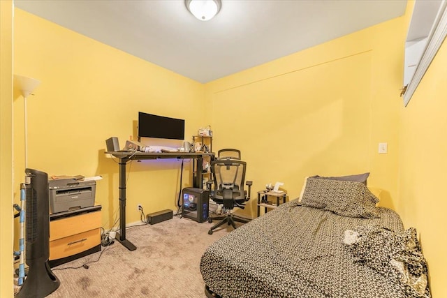 bedroom featuring light carpet