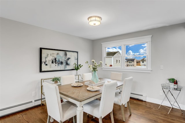 dining room featuring dark hardwood / wood-style flooring and a baseboard radiator