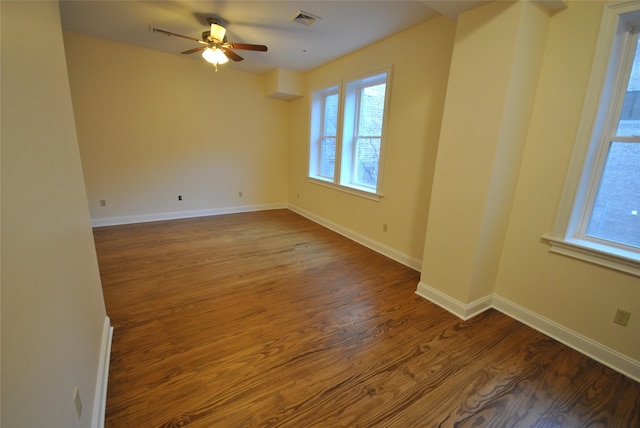 unfurnished room featuring ceiling fan and wood-type flooring