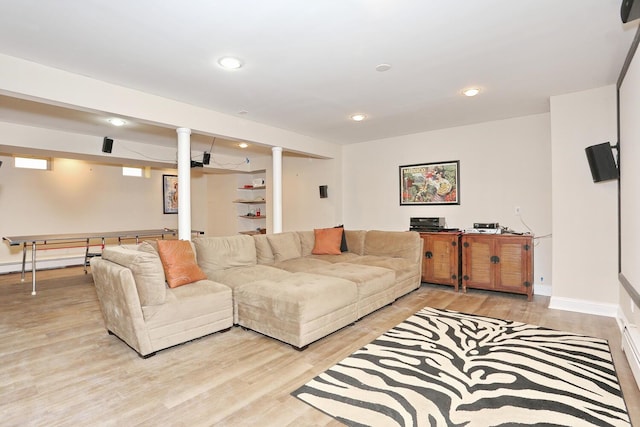 living room with light hardwood / wood-style floors