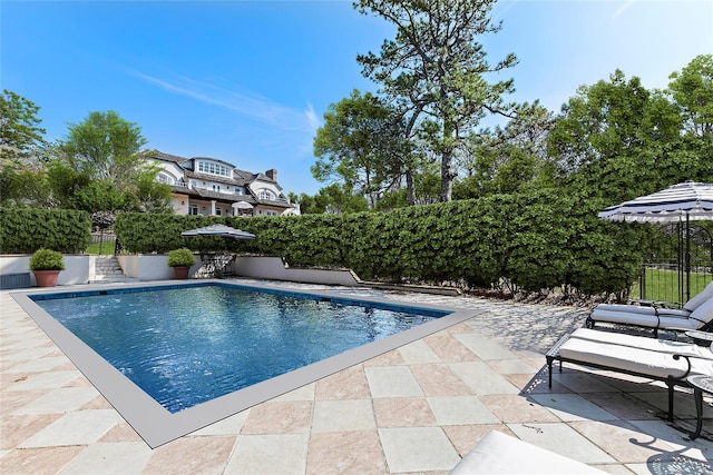 view of swimming pool with a patio