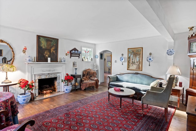 living room with wood-type flooring