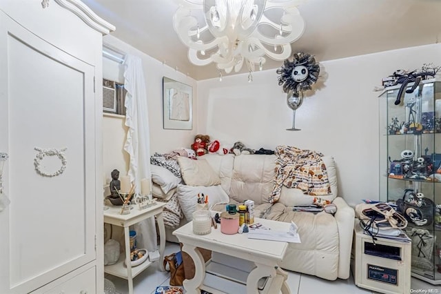 bedroom with an inviting chandelier