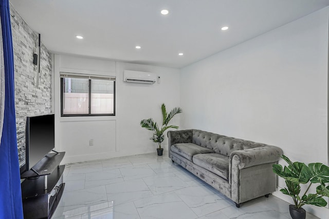 living room featuring a wall mounted air conditioner