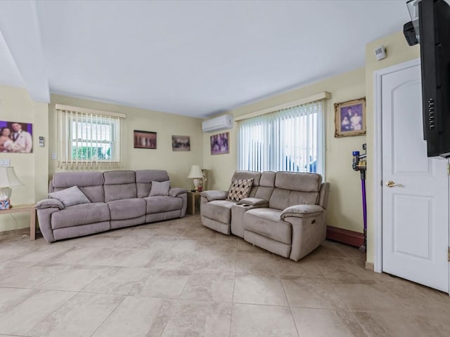 tiled living room with a wall unit AC