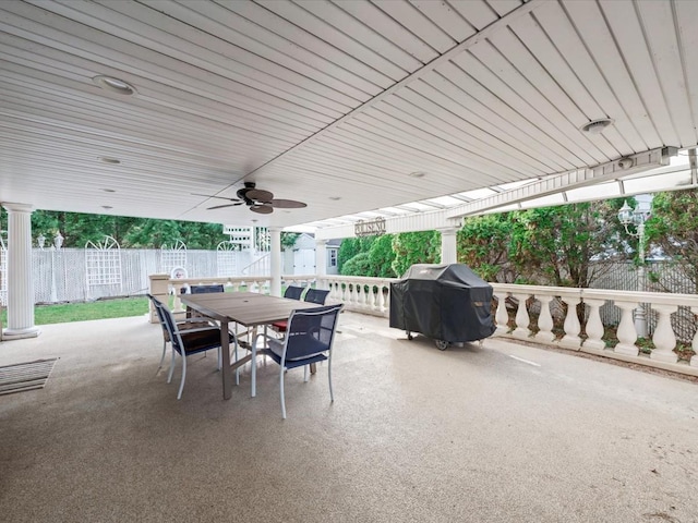 view of patio / terrace with grilling area and ceiling fan