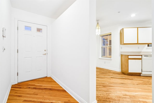 foyer entrance featuring light wood-type flooring