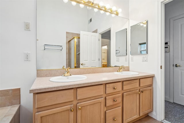 bathroom with vanity and walk in shower