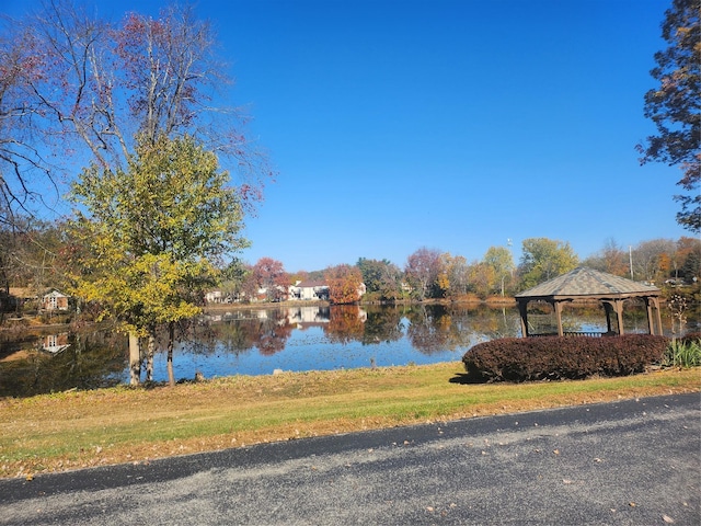 view of water feature with a gazebo