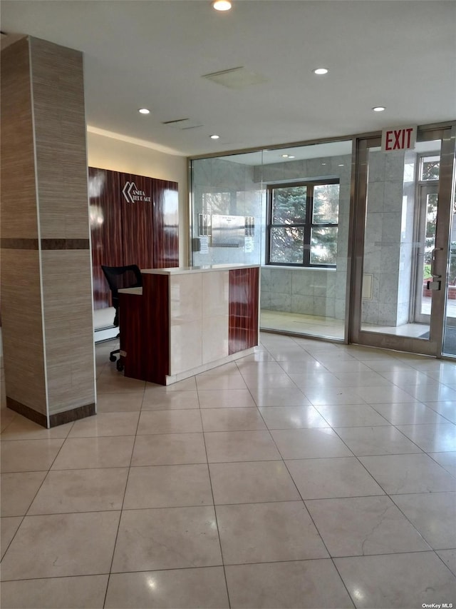 kitchen featuring light tile patterned flooring