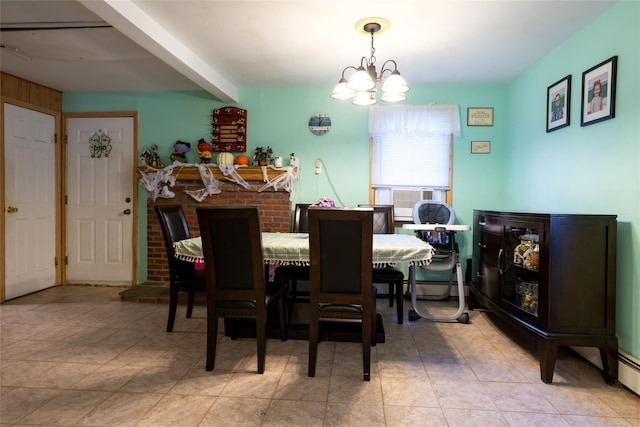 dining room with a notable chandelier and cooling unit