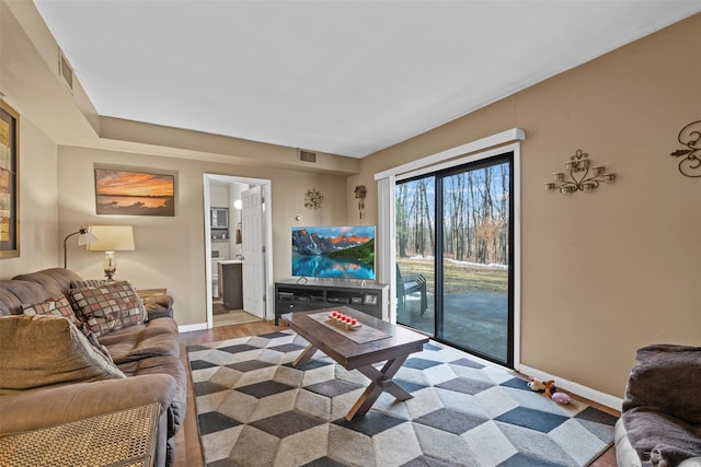 living room with light wood-type flooring