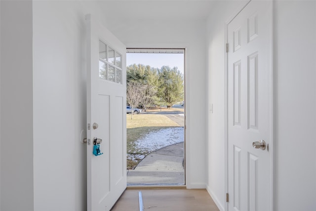 doorway to outside with light hardwood / wood-style flooring