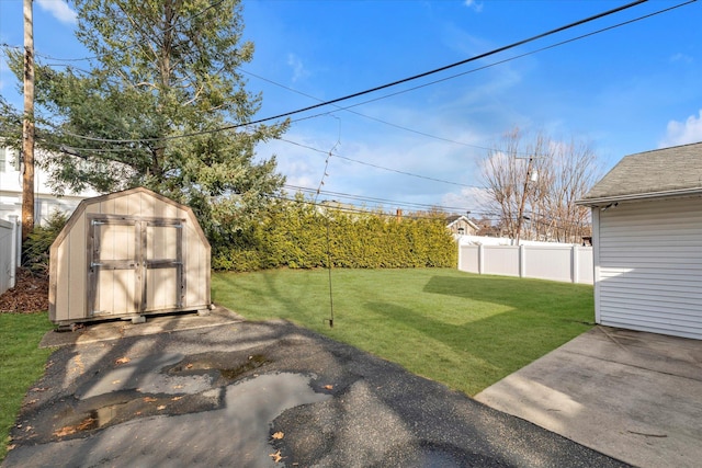 view of yard with a shed