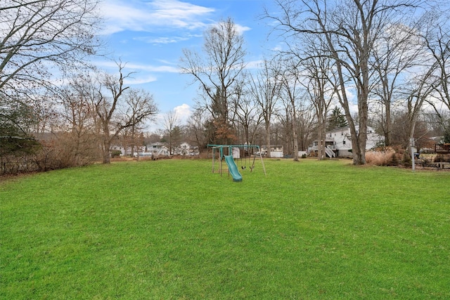 view of yard with a playground