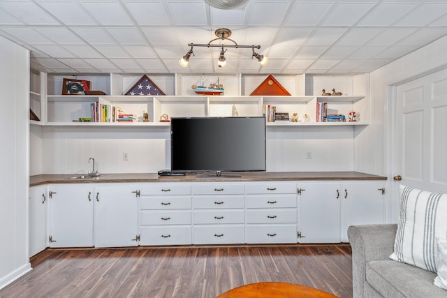 kitchen with white cabinetry, sink, and dark hardwood / wood-style flooring