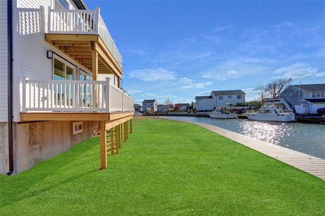 view of yard with a water view