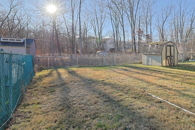 view of yard featuring a storage shed