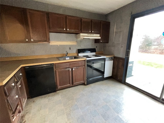 kitchen featuring electric range, sink, and black dishwasher