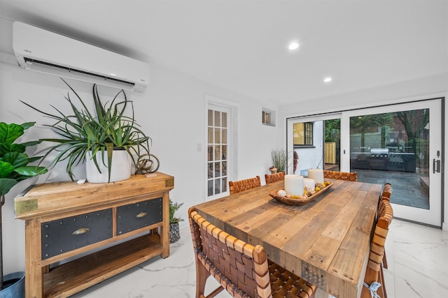 dining area featuring an AC wall unit