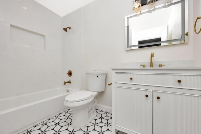 full bathroom featuring tile patterned floors, vanity, shower / bath combination, and toilet