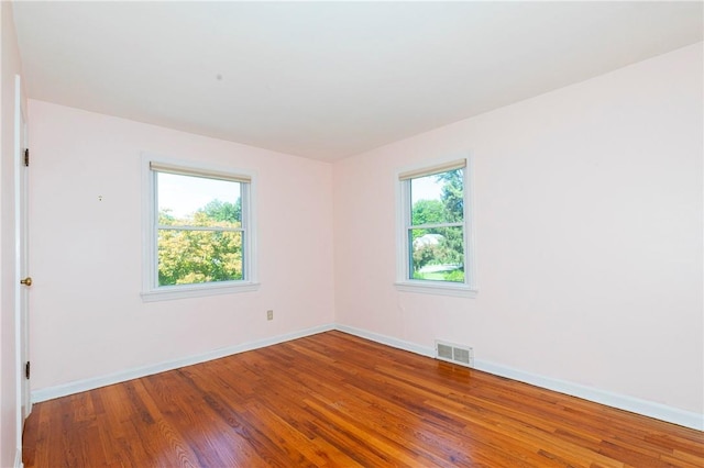 spare room featuring plenty of natural light and hardwood / wood-style flooring