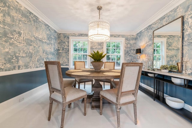 dining room featuring a chandelier and ornamental molding