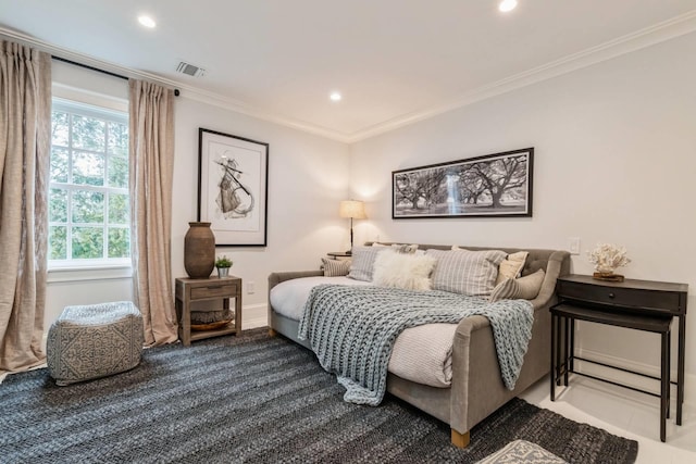 bedroom featuring ornamental molding