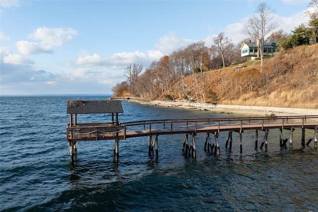 view of dock featuring a water view