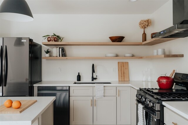 kitchen featuring white cabinetry, sink, wall chimney exhaust hood, and stainless steel appliances