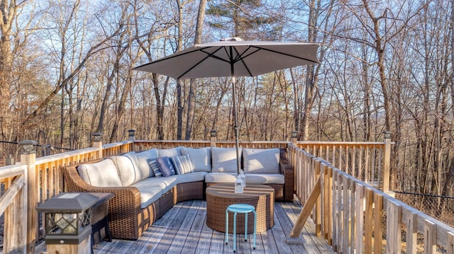 wooden deck with an outdoor hangout area