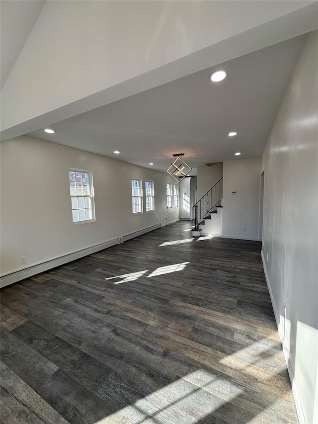 interior space with stairway, recessed lighting, and baseboards