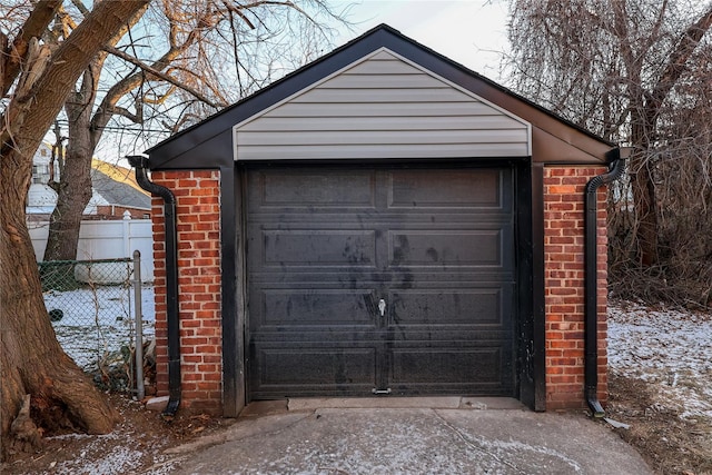 view of snow covered garage