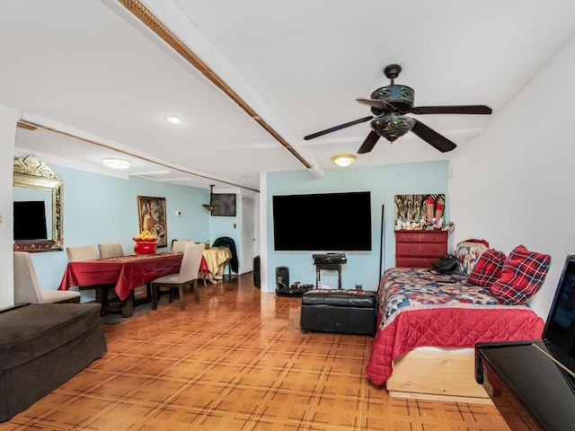 living room featuring ceiling fan