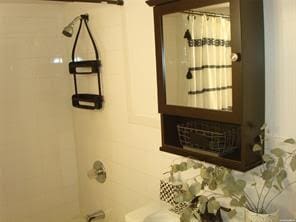 interior details with shower / bath combo with shower curtain