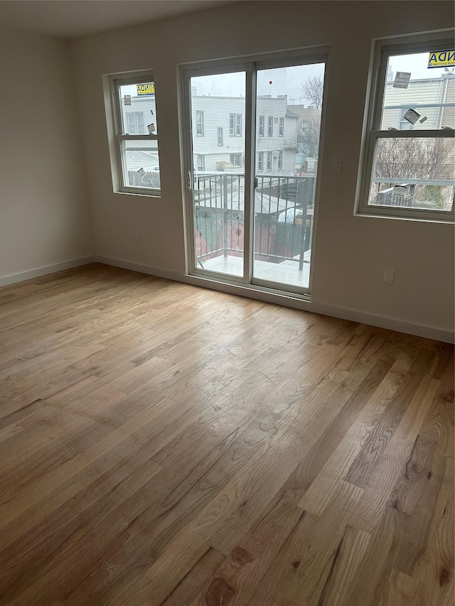 spare room with a healthy amount of sunlight and light wood-type flooring