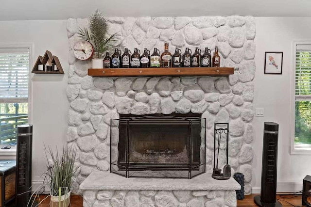 details featuring a fireplace