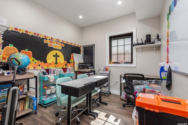 office area featuring hardwood / wood-style floors