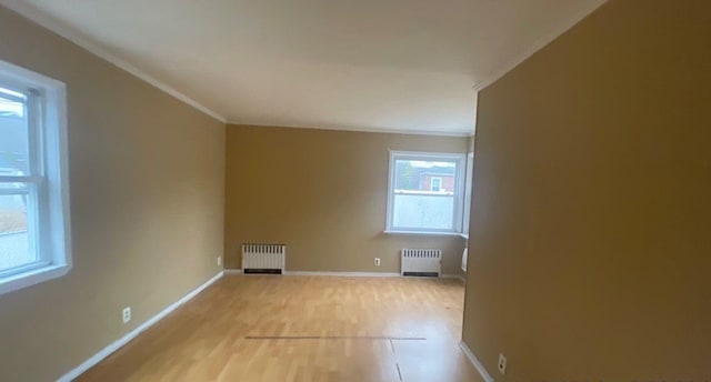 bonus room featuring radiator heating unit and light hardwood / wood-style flooring