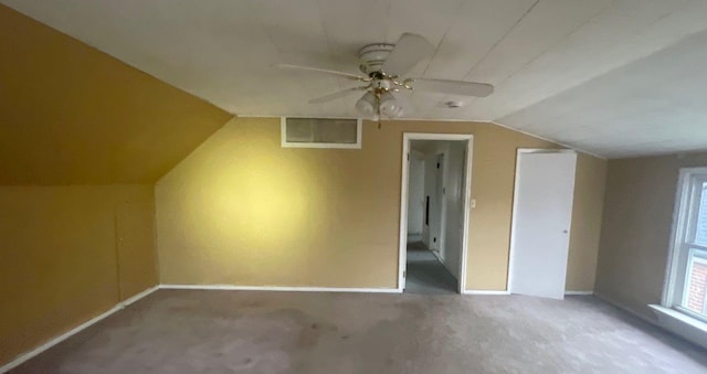 bonus room featuring carpet, ceiling fan, and lofted ceiling