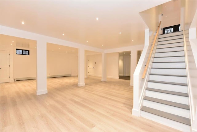 basement with light wood-type flooring