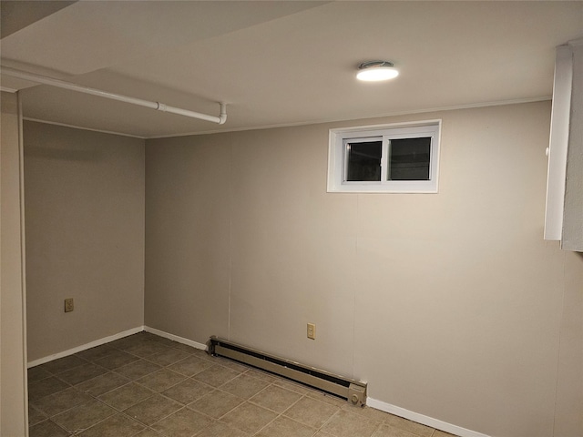 basement with a baseboard heating unit