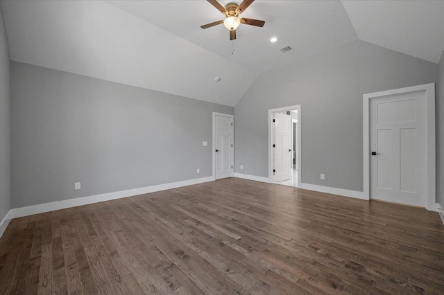 additional living space featuring ceiling fan, wood-type flooring, and vaulted ceiling